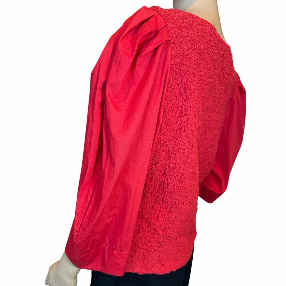 Anthropologie Red Smocked Cardigan Top Button Blouse Tagged XL Fits Like M / L - Picture 8 of 16